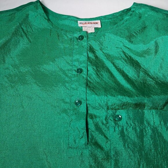 GJ Clar Blouse Size 18/20 Pullover Short Sleeve Green Crinkle Vintage Retro 80s - Picture 10 of 12